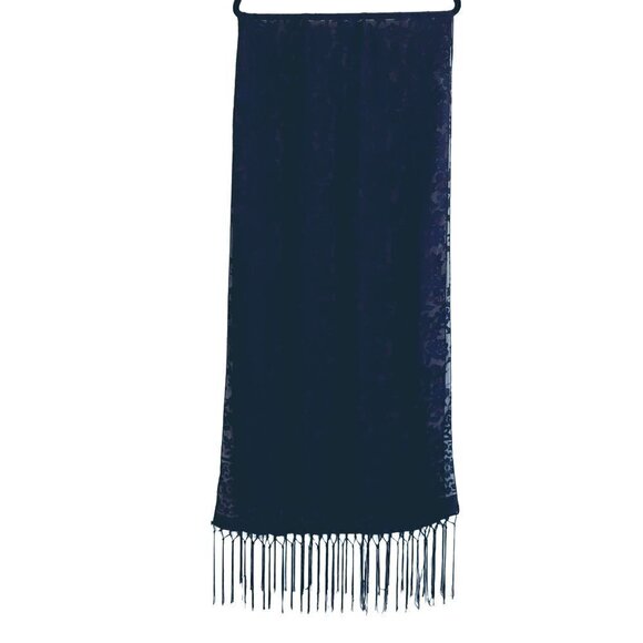 Unbranded Black/Navy Blue Silk Fringed Scarf - Picture 2 of 7